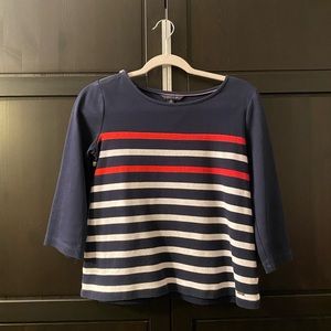 Dark blue long sleeve top with white and red strips from Tommy Hilfiger size xs